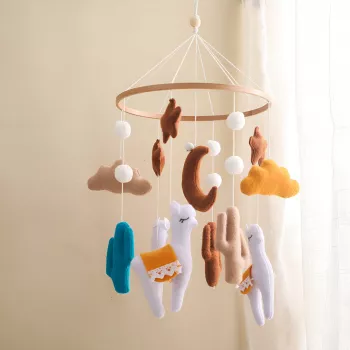 Llama themed wooden crib mobile for a discounted price
